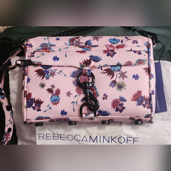 Rebecca Minkoff Mini MacPink Floral LeatherCrossbody Black Hardware, NWT - Picture 1 of 7